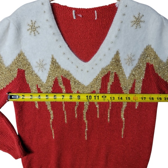 Red Vintage Ugly Christmas Sweater - V Neck(UNISEX) - Picture 5 of 9